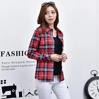 HelloBeauty英倫法蘭絨保暖格子襯衫XL法蘭絨紅
