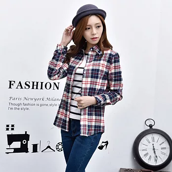 HelloBeauty英倫法蘭絨保暖格子襯衫2XL法蘭絨藍