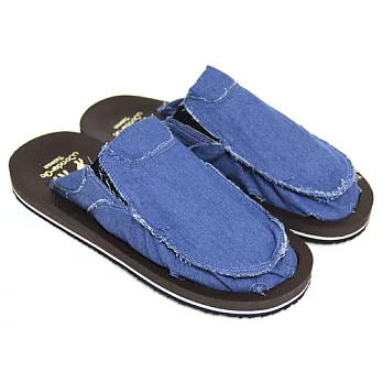 【Pretty】民俗圖騰/丹寧帆布男款拖鞋S藍色