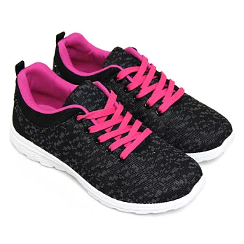 【Pretty】雙色混織布綁帶休閒鞋23.5黑色