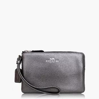【COACH 攜帶便利】皮革 / 零錢收納 / 手拿包(小款)_銀灰