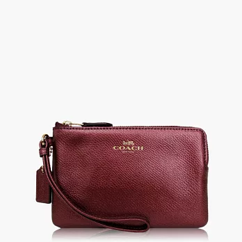【COACH 攜帶便利】皮革 / 零錢收納 / 手拿包(小款)_金屬紅