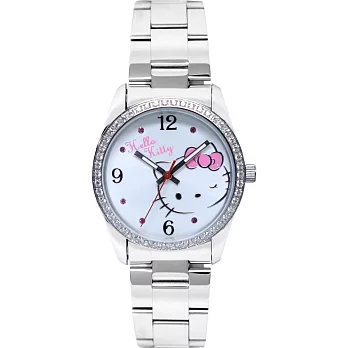 【HELLO KITTY】凱蒂貓俏皮眨眼晶鑽手錶 (白 LK691LWWA-S)