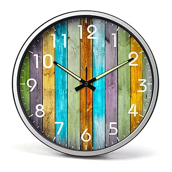 《預購》彩色木紋數字指針夜光顯示壁掛鐘- 經典木紋 銀
