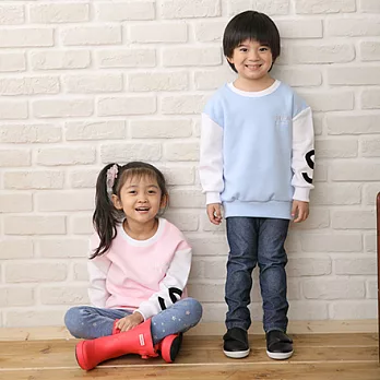 SHIBUDI棉花糖植絨S長袖上衣親子裝MIT(小孩款)90粉藍底白袖