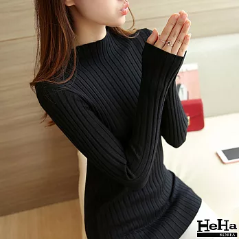上衣 彈性針織半高領直紋打底毛衣 五色-HeHa-FREE（黑色）