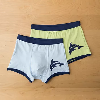 小學生來了-男童時尚四角內褲(2入) 海豚-藍/綠-140