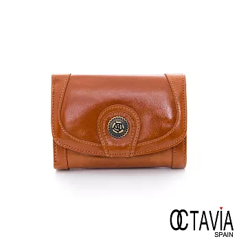 OCTAVIA 8 真皮 - 玫瑰扣三折式油皮短夾- ROSE桔無ROSE桔
