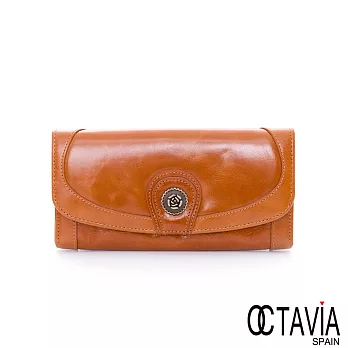 OCTAVIA 8 真皮-玫瑰扣 二折壓扣油蠟牛皮長夾 - 無愛戀桔