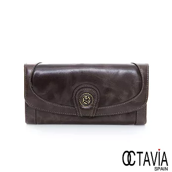 OCTAVIA 8 真皮-玫瑰扣 二折壓扣油蠟牛皮長夾 - 富足灰