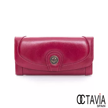 OCTAVIA 8 真皮-玫瑰扣 二折壓扣油蠟牛皮長夾 - 無任性紅