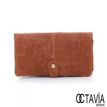 OCTAVIA 8 真皮-仿舊復古兩折壓扣長夾 - 無仿舊棕