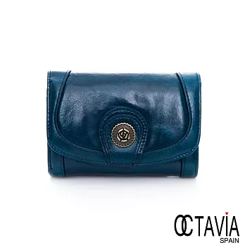 OCTAVIA 8 真皮 - 玫瑰扣三折式油皮短夾 - 無ROSE藍