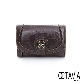OCTAVIA 8 真皮 - 玫瑰扣三折式油皮短夾 - 無ROSE灰