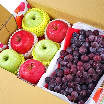 【鮮果日誌】幸福果物三色禮盒(富士3入+王林蘋果3入+巨峰葡萄2.5台斤)