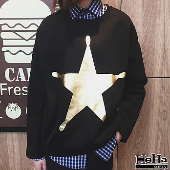 T恤 寬鬆垂肩金色星星上衣 黑色-HeHa-FREE*