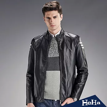 外套 修身條紋造型皮衣夾克 黑色-HeHa-L*