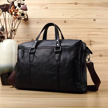 【Solomon 原創設計皮件】穿梭 真皮輕量公事包 旅行包雅黑