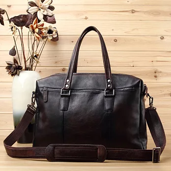 【Solomon 原創設計皮件】穿梭 真皮輕量公事包 旅行包咖啡