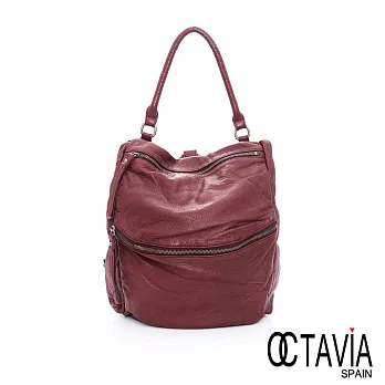 OCTAVIA 8 真皮 - 大牛奶盒 植染牛皮肩斜三用後背包 -暗禇紅