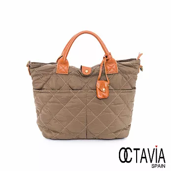 OCTAVIA 8 真皮 - 舒服的 雙口袋菱格紋鋪棉手提二用托特包 -軍綠