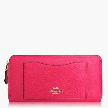 【COACH 方便整理】皮革 / 拉鍊式多功能長夾_桃紅