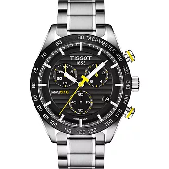 TISSOT PRS 516 Quartz Chronograph 賽道狂人時尚運動優質鋼帶腕錶-黑-T1004171105100