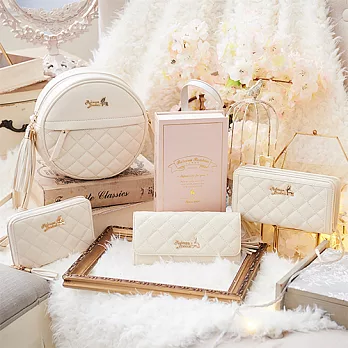 《♡贈送菱格手拿包♡》Rebecca Bonbon 日本狗頭包 知性米蘭禮盒套組。菱格側背小圓包+菱格拉鍊中夾《象牙白》