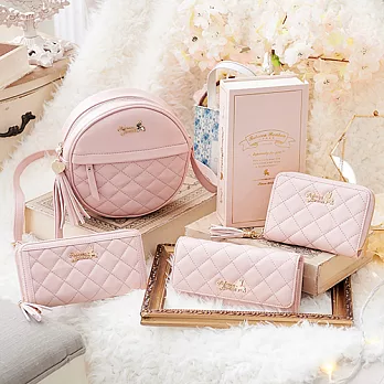 《♡贈送菱格手拿包♡》Rebecca Bonbon 日本狗頭包 知性米蘭禮盒套組。菱格側背小圓包+拉鍊2WAY長夾《櫻花粉》