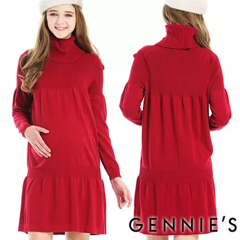 【Gennie’s奇妮】上城女孩翻領針織洋裝-紅