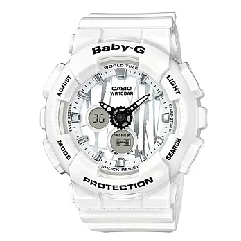 【CASIO】卡西歐 BABY-G系列 街頭藝術耀眼雙顯電子錶 (白/銀 BA-120SP-7A )