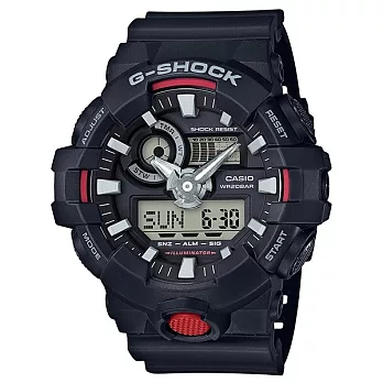 【CASIO】卡西歐 G-SHOCK系列 強悍粗曠搶眼雙顯電子錶 (黑/紅 GA-700-1A )