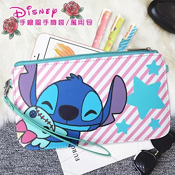 迪士尼正版 史迪奇小金抱抱 皮革紋手拿包 萬用手機袋