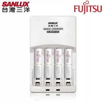 SANLUX三洋 智慧型極速充電組(內附Fujitsu充電電池4號4入)