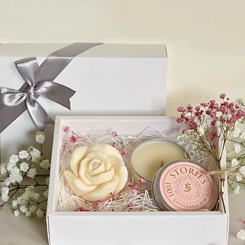 【Stories故事香氛】戀人絮語香氛禮盒No.1001--玫瑰造型香氛蠟燭＋按摩精油蠟燭旅行盒
