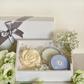 【Stories故事香氛】戀人絮語香氛禮盒No.01--玫瑰造型香氛蠟燭＋按摩精油蠟燭旅行盒