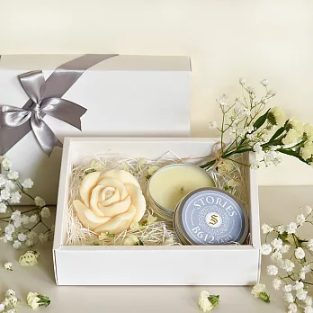 【Stories故事香氛】戀人絮語香氛禮盒No.B612--玫瑰造型香氛蠟燭＋按摩精油蠟燭旅行盒