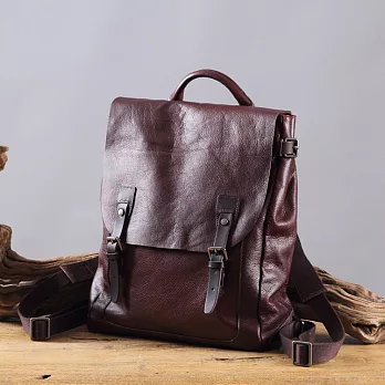 【Solomon 原創設計皮件】高塔 真皮機能 後背包酒紅