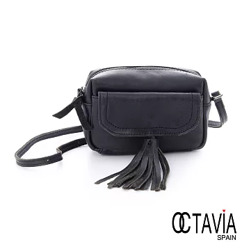OCTAVIA 8真皮 - 硬脾氣 英式流蘇牛皮小斜背包 - 隱形黑