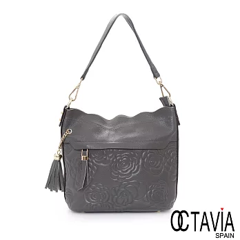 OCTAVIA 8真皮 - 山茶花浪漫滿屋波浪邊牛皮肩斜背背包 -浪漫灰
