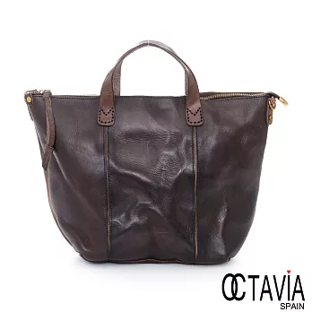 OCTAVIA 8 真皮 - 設計家 牛皮復古皺褶 手提斜背二用公事包 -深咖啡