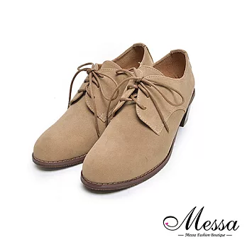 【Messa米莎專櫃女鞋】MIT溫暖學院風絨面綁帶粗跟牛津鞋35棕色
