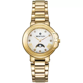 【BENTLEY】賓利 Lady Bentley系列 月亮女神晶鑽手錶 (白面/金色鋼帶 BL1689-100474)