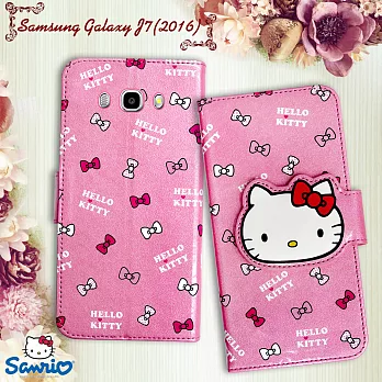 三麗鷗授權 Hello Kitty 凱蒂貓 Samsung Galaxy J7 (2016)閃粉絲紋彩繪皮套(蝴蝶結粉)