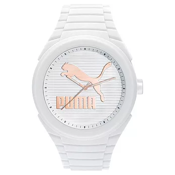 PUMA 超越極限 PU錶帶 運動電子腕錶-白/45mm