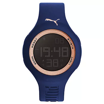 PUMA 跳色韻律 PU錶帶 運動時尚腕錶-深藍/44mm