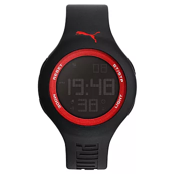 PUMA 跳色韻律 PU錶帶 運動時尚腕錶-黑x紅/44mm黑x紅