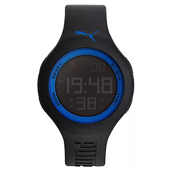 PUMA 跳色韻律 PU錶帶 運動時尚腕錶-黑x藍/44mm黑x藍