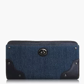 【COACH 方便整理】單寧布 / 拉鍊式多功能長夾(專櫃款)_單寧藍