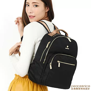 【PEACE&NICE】真皮絕色海軍風多口袋後背包(皇家黑)